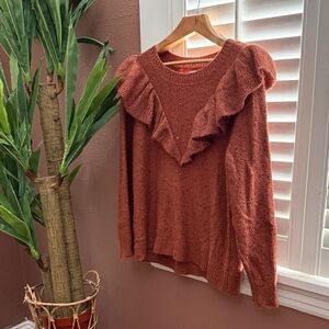 Rust Ruffle Knit Sweater